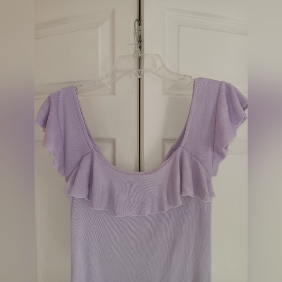 Free People Last Call Lavender Ribbed Flounce Top. Size L. - Picture 6 of 9